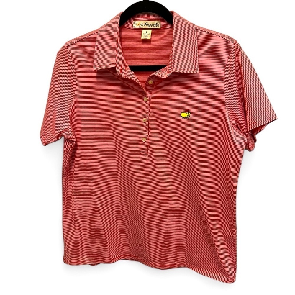 Magnolia Lane Red & White Stripe PGA Masters Polo 100% Cotton Size Large
